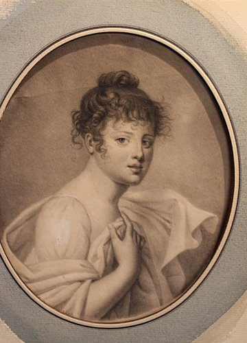 Fusain dame de qualité, signé J. Isabey 1810