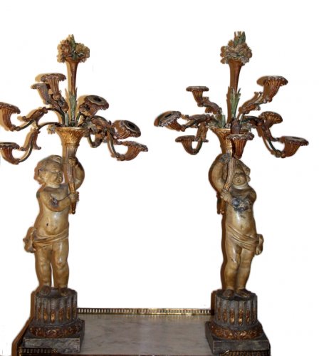 Importante paire de candélabres aux chérubins, Italie XVIIIe siècle