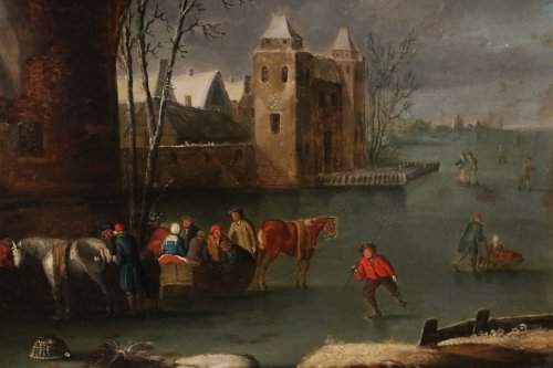 Paysage sous la neige - École flamande  du XVIIe siècle - Tableaux et dessins Style Louis XIV