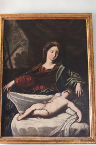 Vierge à l'enfant - École italienne du XVIIe siècle - Tableaux et dessins Style Louis XIII