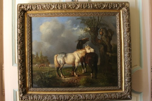 Chevaux dans la campagne anglaise - monogrammé W H , XIXe siècle - Tableaux et dessins Style Napoléon III