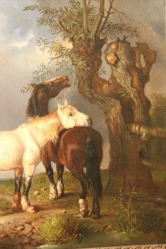 Tableaux et dessins Tableaux XIXe siècle - Chevaux dans la campagne anglaise - monogrammé W H , XIXe siècle