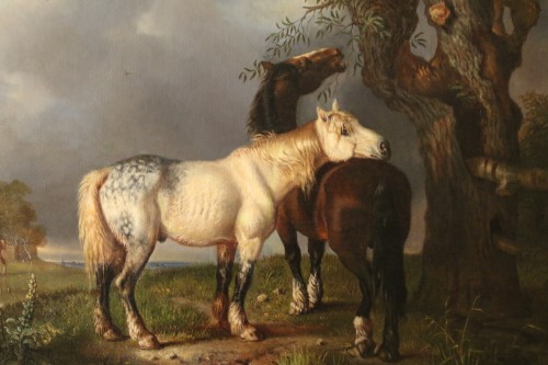 Chevaux dans la campagne anglaise - monogrammé W H , XIXe siècle - Didascalies