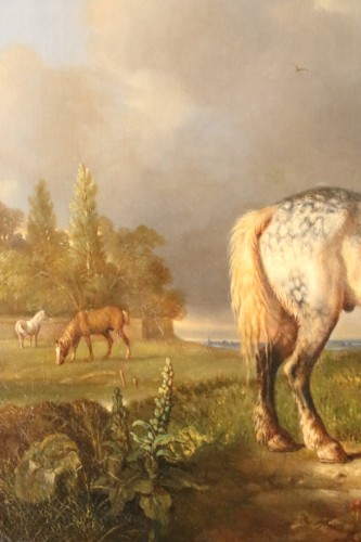 XIXe siècle - Chevaux dans la campagne anglaise - monogrammé W H , XIXe siècle