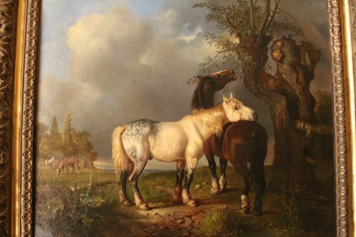 Antiquités - Chevaux dans la campagne anglaise - monogrammé W H , XIXe siècle