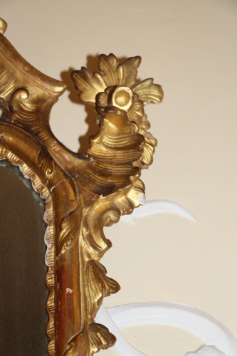 Antiquités - Miroir en bois doré, Venise, époque Régence début XVIIIe siècle
