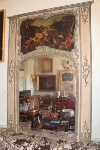 Miroirs, Trumeaux  - Trumeau laqué vert époque Louis XV
