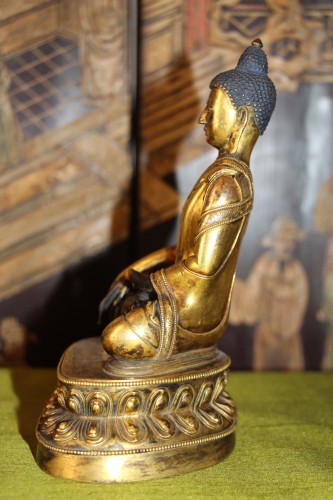 Antiquités - Bouddha en bronze doré "les mudrà", Chine fin XVIIIe début XIXe