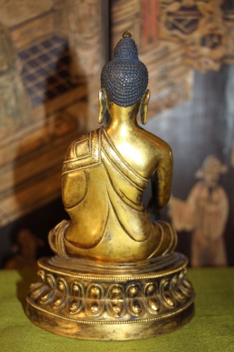 Antiquités - Bouddha en bronze doré "les mudrà", Chine fin XVIIIe début XIXe