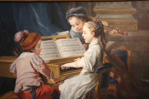 Allégorie de la musique, entourage de Carle van Loo, XVIIIe - Tableaux et dessins Style Louis XV