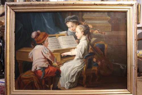 Tableaux et dessins Tableaux XVIIIe siècle - Allégorie de la musique, entourage de Carle van Loo, XVIIIe