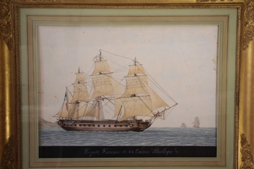 Tableaux et dessins Dessin, Aquarelle & Pastel - Antoine Roux (1765-1838) - Paire de portraits de bateaux, aquarelle