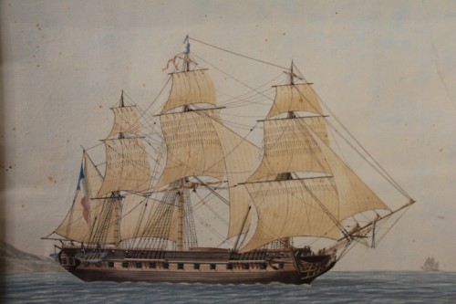 XIXe siècle - Antoine Roux (1765-1838) - Paire de portraits de bateaux, aquarelle