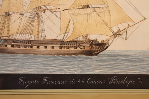 Antoine Roux (1765-1838) - Paire de portraits de bateaux, aquarelle - Directoire