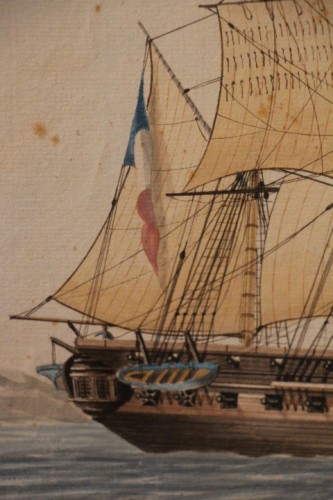 Directoire - Antoine Roux (1765-1838) - Paire de portraits de bateaux, aquarelle