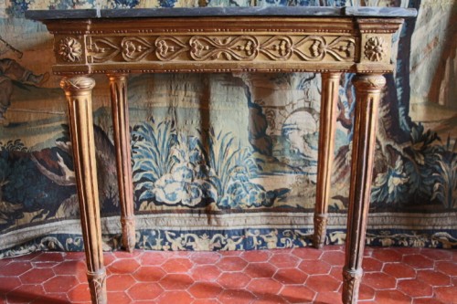 Mobilier Console - Console en bois doré, plateau marbre de turquin, époque Louis XVI