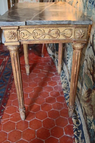 Louis XVI - Console en bois doré, plateau marbre de turquin, époque Louis XVI