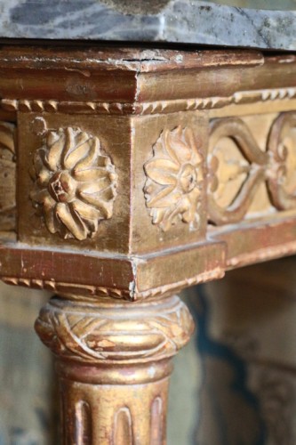 Antiquités - Console en bois doré, plateau marbre de turquin, époque Louis XVI