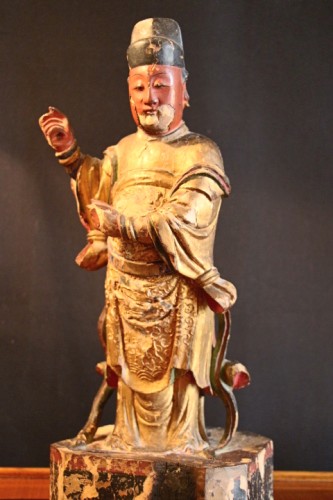 XVIIIe siècle - Gardien de temple en bois sculpté - Chine XVIIIe siècle