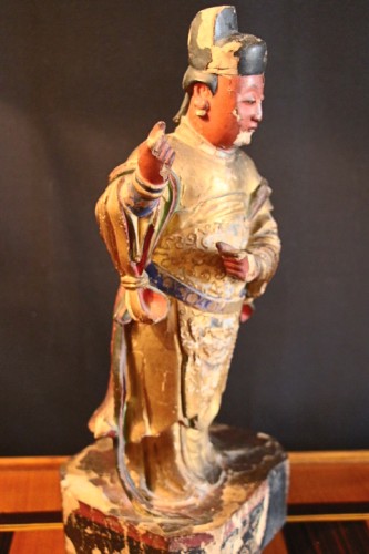 Antiquités - Gardien de temple en bois sculpté - Chine XVIIIe siècle