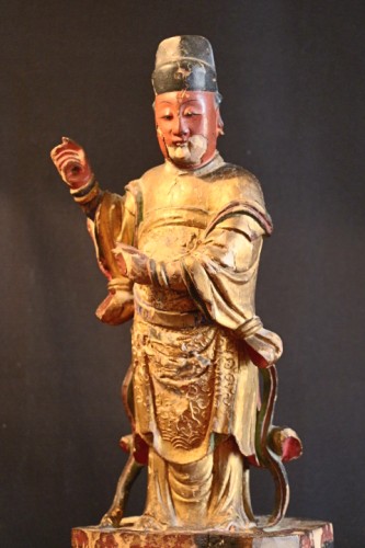 Antiquités - Gardien de temple en bois sculpté - Chine XVIIIe siècle
