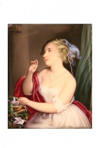 Jeune fille à la colombe - Plaque de porcelaine Vieux Paris