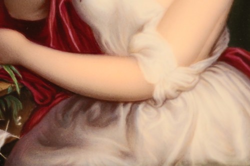 XIXe siècle - Jeune fille à la colombe - Plaque de porcelaine Vieux Paris