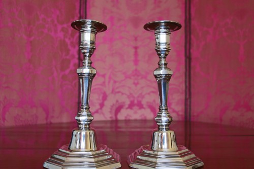 Antique Silver  - Candlesticks in solid silver, hallmark letter H crowned, signed F.F, 18th century