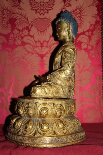 Antiquités - Bouddha en bronze doré, Tibet fin XIXe siècle