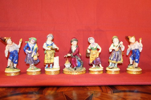 Céramiques, Porcelaines  - Ensemble de 7 personnages en porcelaine de Saxe, XIXe siècle