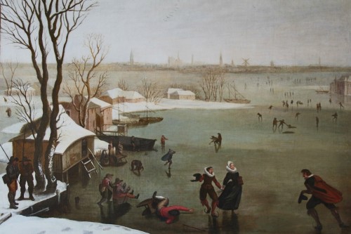 Skaters on a frozen lake - Dutch school of the late 16th century