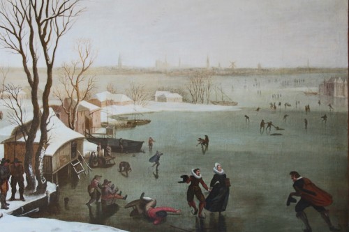 Skaters on a frozen lake - Dutch school of the late 16th century - 