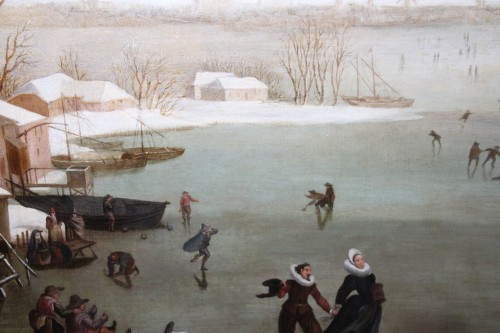 Patineurs sur un lac gelé - École Hollandaise de la fin du XVIe siècle - 