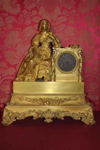 Horlogerie Pendule - Pendule en bronze doré,"Les heures de Madame de Sévigné", époque Charles X