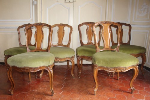 Suite de six chaises, Turin Italie vers 1745 - Sièges Style Louis XV