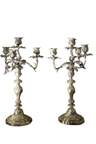 Paire de candélabres en bronze argenté, première moitié du XIXe siècle