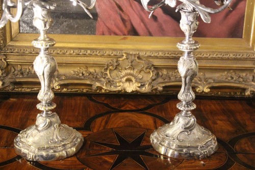 Luminaires Bougeoirs et Chandeliers - Paire de candélabres en bronze argenté, première moitié du XIXe siècle