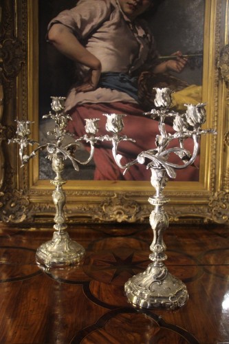 Paire de candélabres en bronze argenté, première moitié du XIXe siècle - Restauration - Charles X