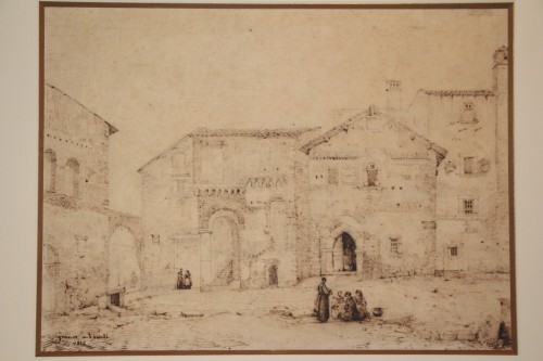 François Marius Granet (1775-1849) - Place animée à Tivoli,1814 - Tableaux et dessins Style Empire