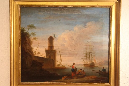 Scène de port imaginaire, école de Lacroix de Marseille, XVIIIe - Tableaux et dessins Style Louis XVI
