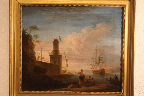 Tableaux et dessins Tableaux XVIIIe siècle - Scène de port imaginaire, école de Lacroix de Marseille, XVIIIe