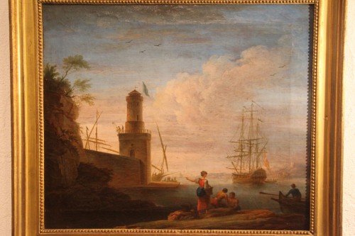 Scène de port imaginaire, école de Lacroix de Marseille, XVIIIe - Didascalies