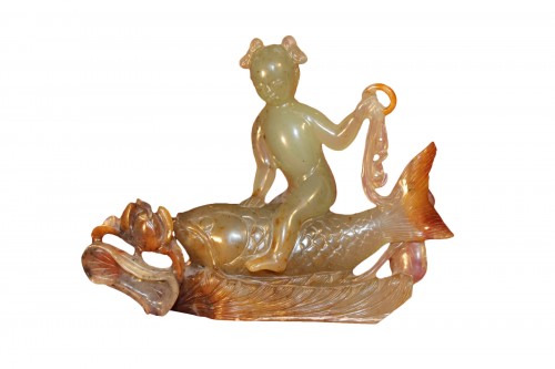 Child and fish in jade, China 19th century