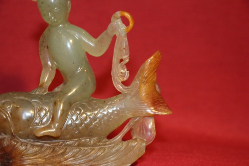 Child and fish in jade, China 19th century - 