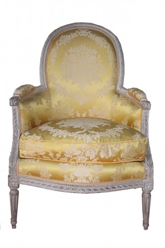 Bergère laquée gris perle époque Louis XVI estampillée G.H VINATIER