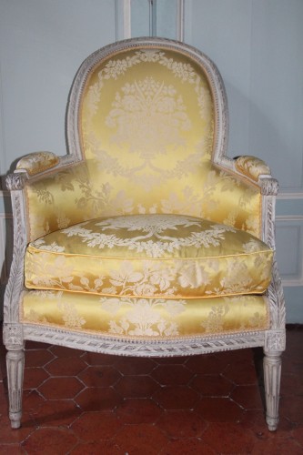 Sièges Fauteuil & Bergère - Bergère laquée gris perle époque Louis XVI estampillée G.H VINATIER