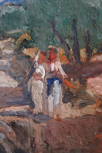 Paysage provençal animé de personnages - Jean Roque (1880-1925) - Didascalies