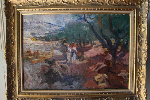 XXe siècle - Paysage provençal animé de personnages - Jean Roque (1880-1925)
