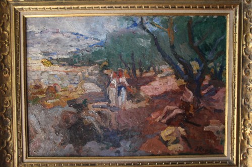 Antiquités - Paysage provençal animé de personnages - Jean Roque (1880-1925)