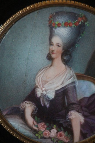 Portrait de la princesse de Lamballe d'après A-F Callet, miniature sur ivoire, XIXe. - Restauration - Charles X